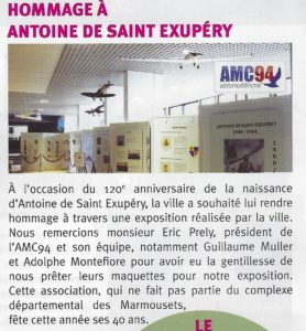 Exposition Hommage à Antoine de Saint-Exupéry à la mairie de La Queue en Brie